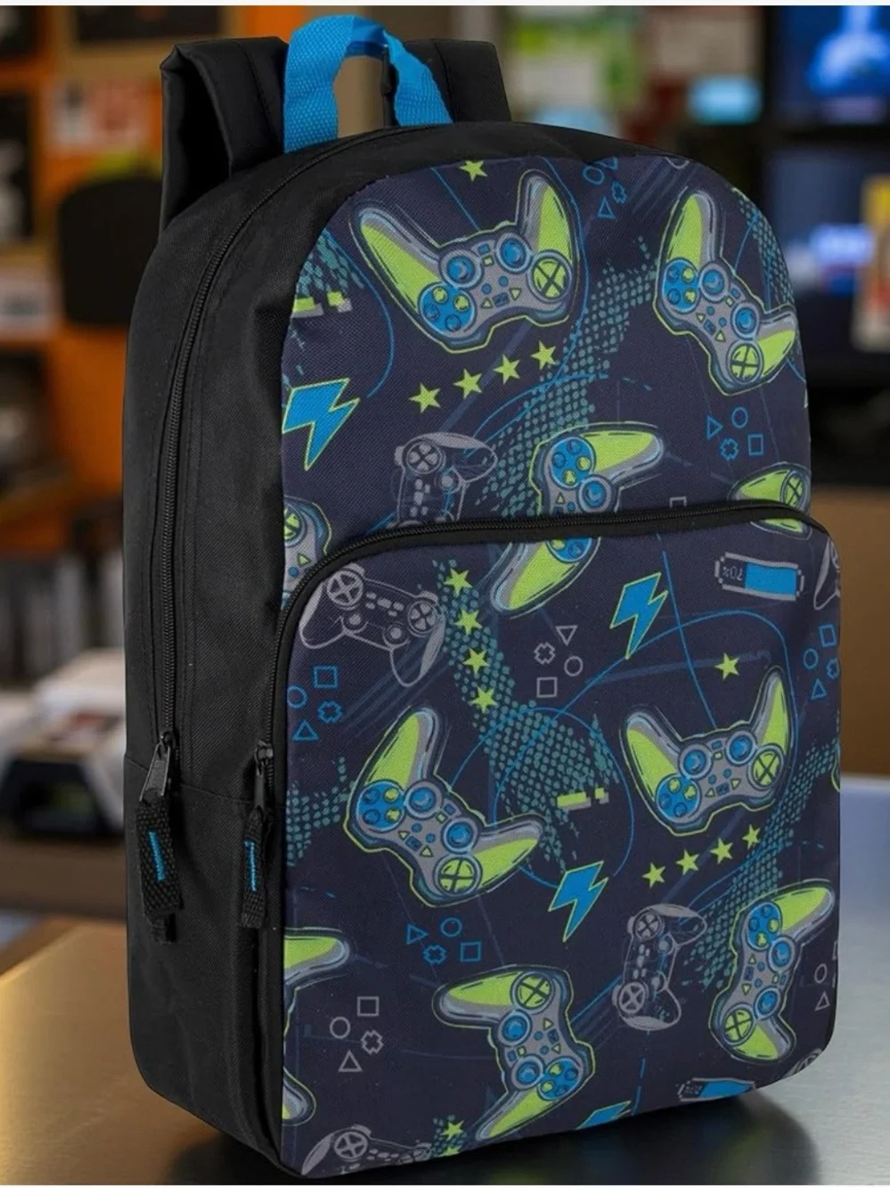 Gaming Controller Print Backpack - Black Blue Green